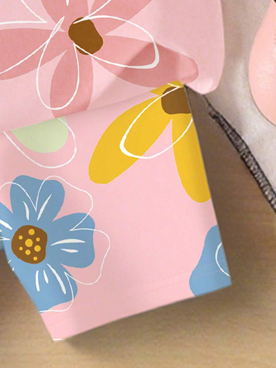 Vacation Ready Floral Print Set For Baby Girls With Tee And Shorts