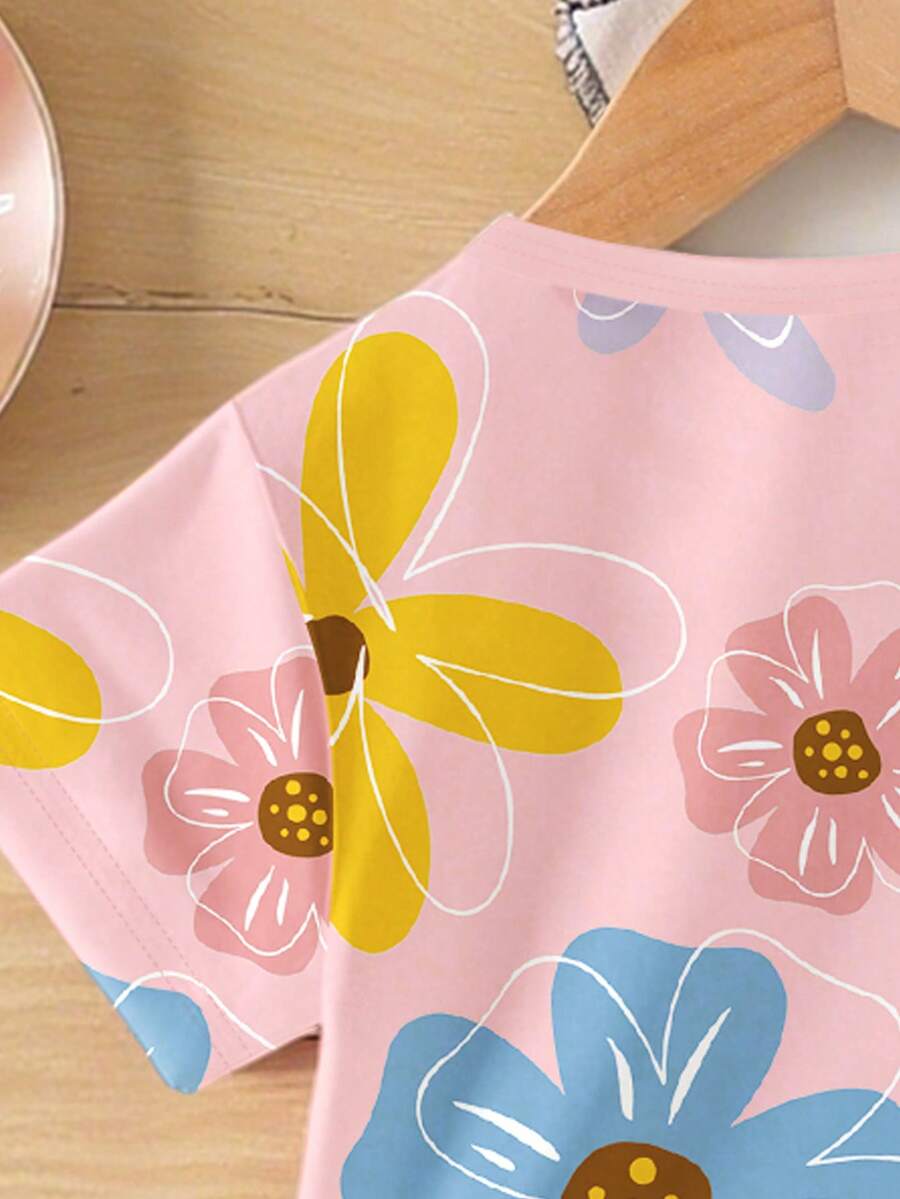 Vacation Ready Floral Print Set For Baby Girls With Tee And Shorts