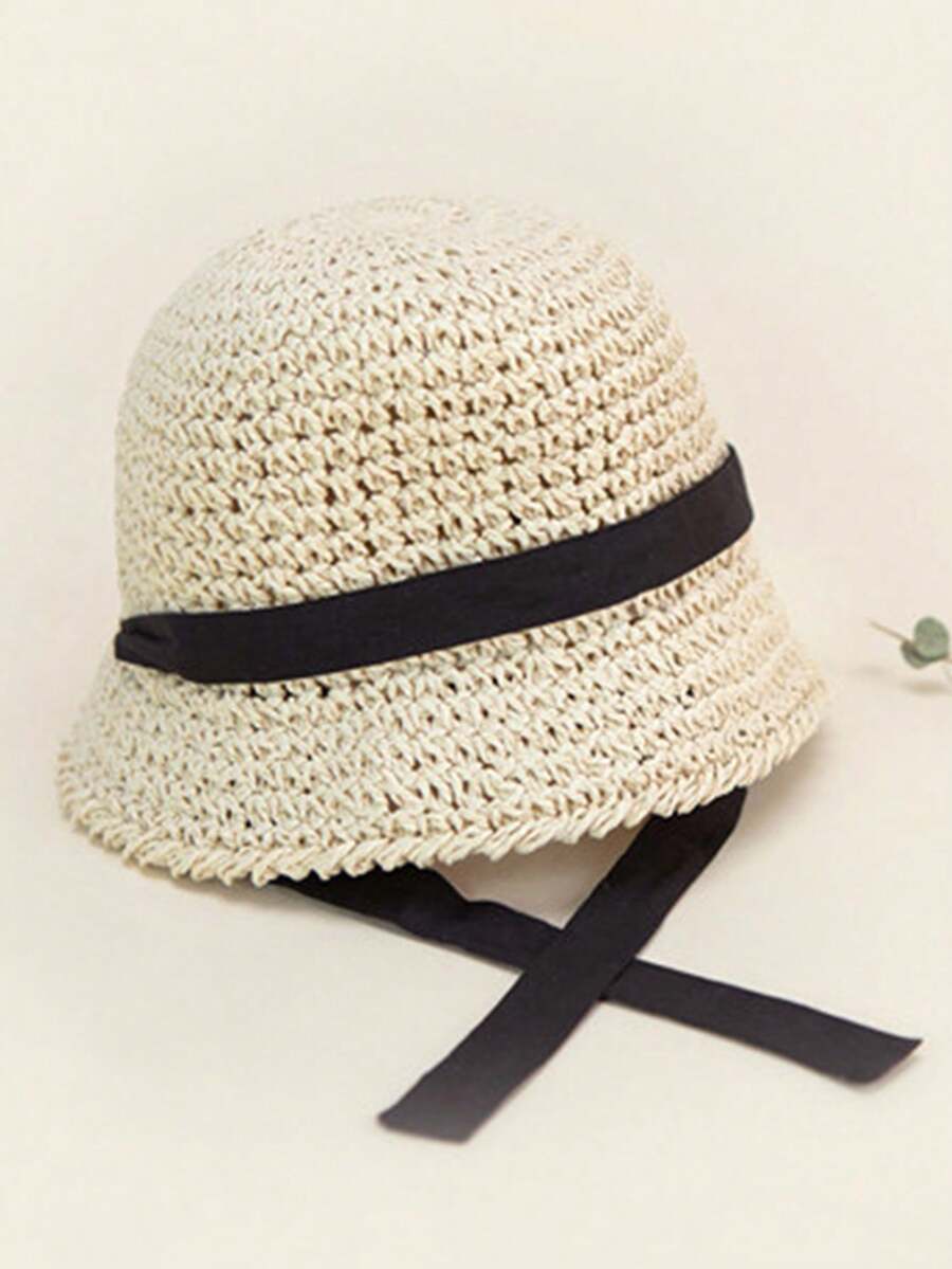 1pc Knitted Lace Bow Sun Hat for Baby and Toddler Casual Wear