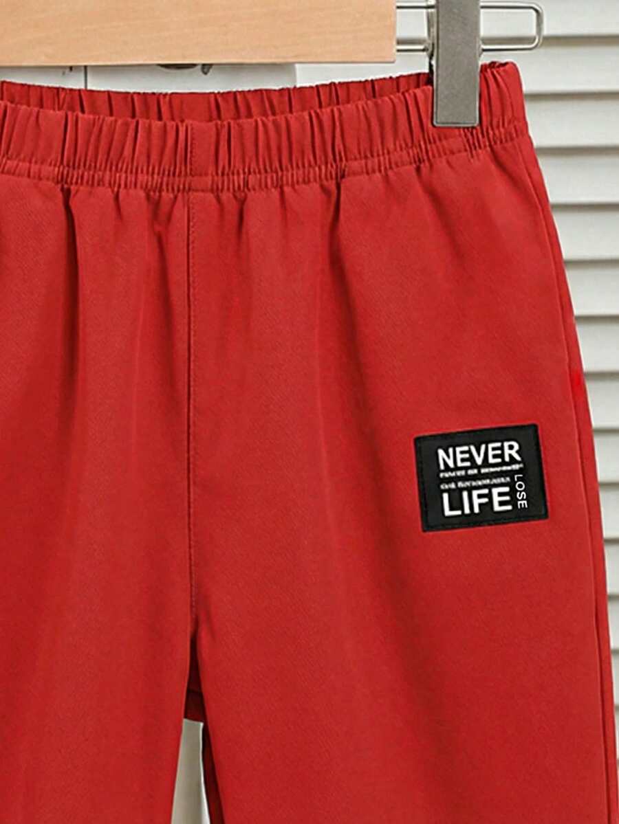 Baby Boy Letter Print T Shirt and Large Pocket Pants 2 Piece Casual Outfit Set for Spring Summer Autumn