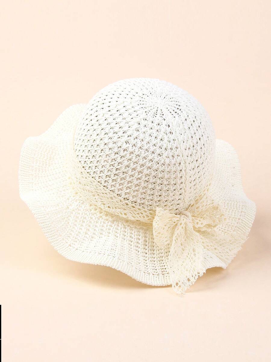 1pc Large Brim Lace Bow Sun Hat for Kids Outdoor Wear