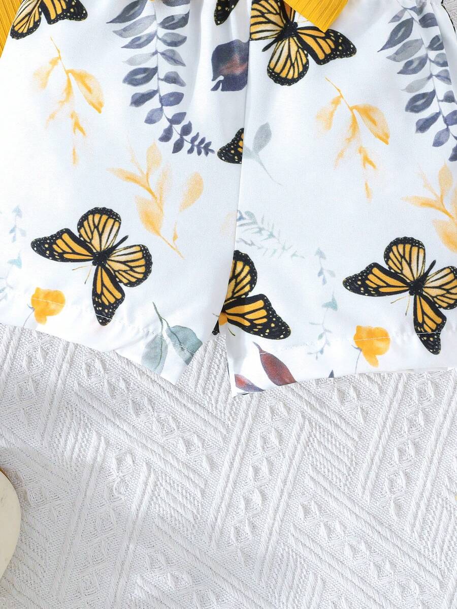 Infant Girls Cap Sleeve Bow Top with Butterfly Print Shorts Summer Set