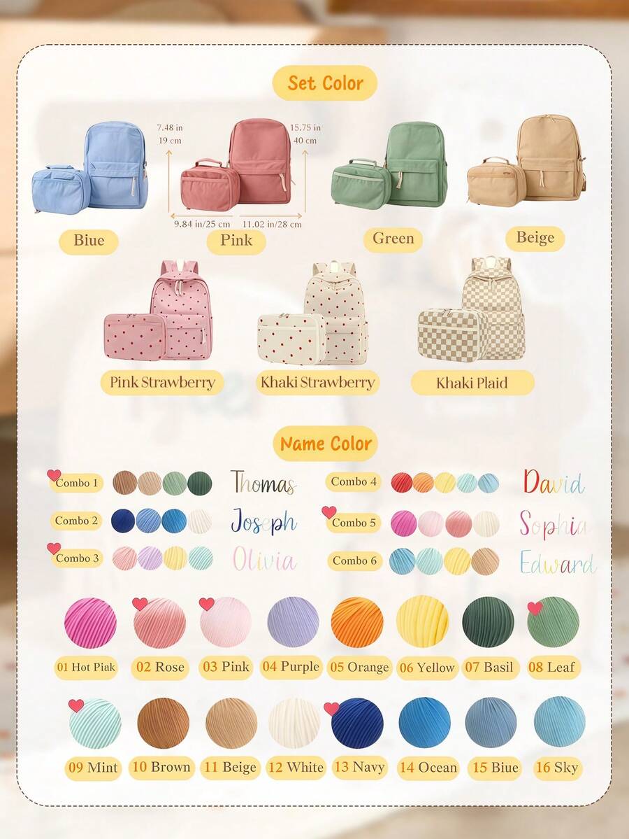 Personalized Kids Backpack and Lunch Box Set Custom Embroidered School Bag with Cute Animal Pendant