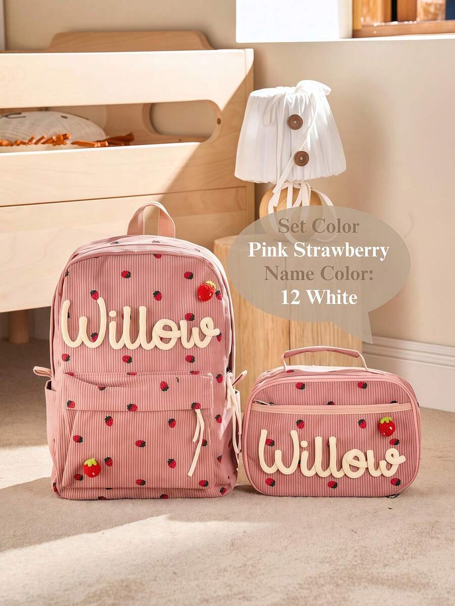 Personalized Kids Backpack and Lunch Box Set Custom Embroidered School Bag with Cute Animal Pendant