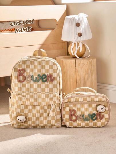 Personalized Kids Backpack and Lunch Box Set Custom Embroidered School Bag with Cute Animal Pendant