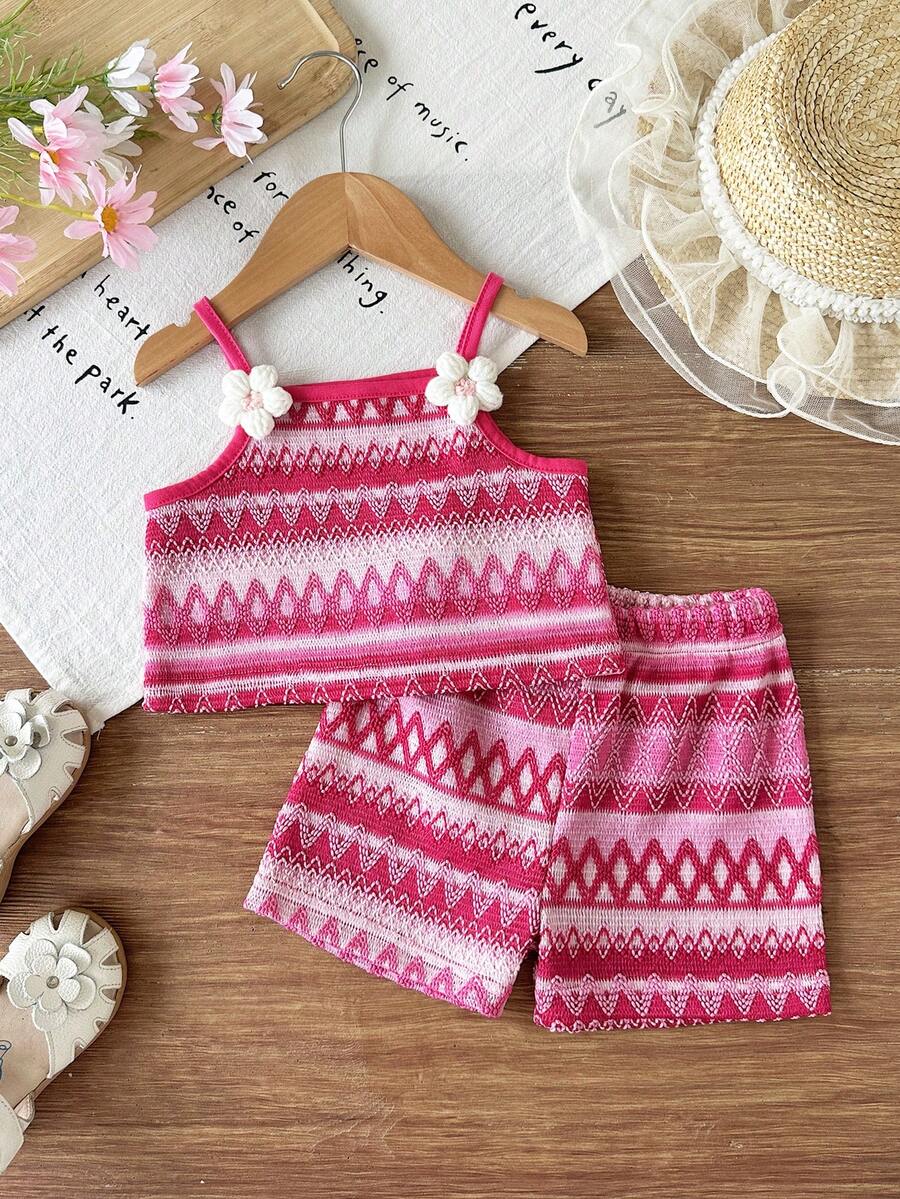 Striped Knit Camisole And Shorts Set For Baby Girls Summer Vacation Wear