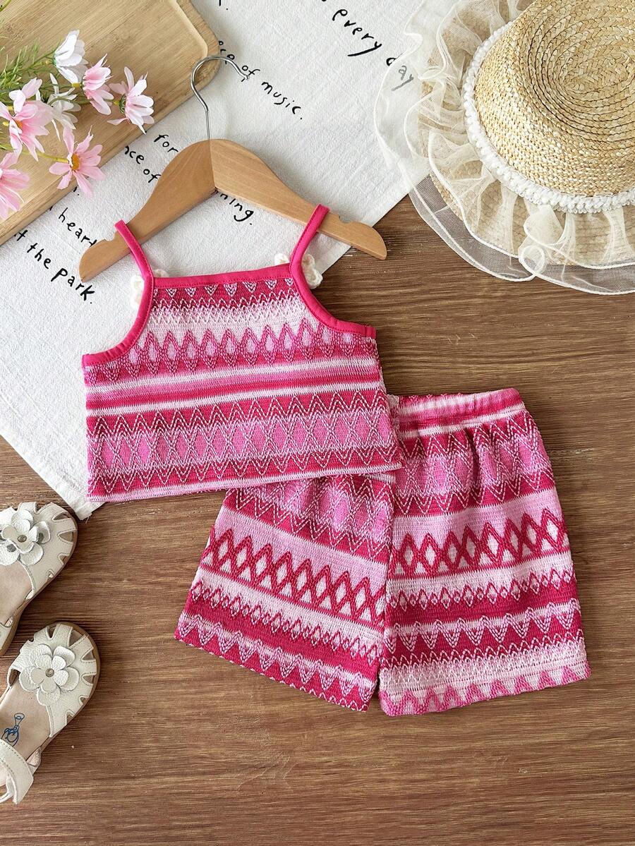 Striped Knit Camisole And Shorts Set For Baby Girls Summer Vacation Wear