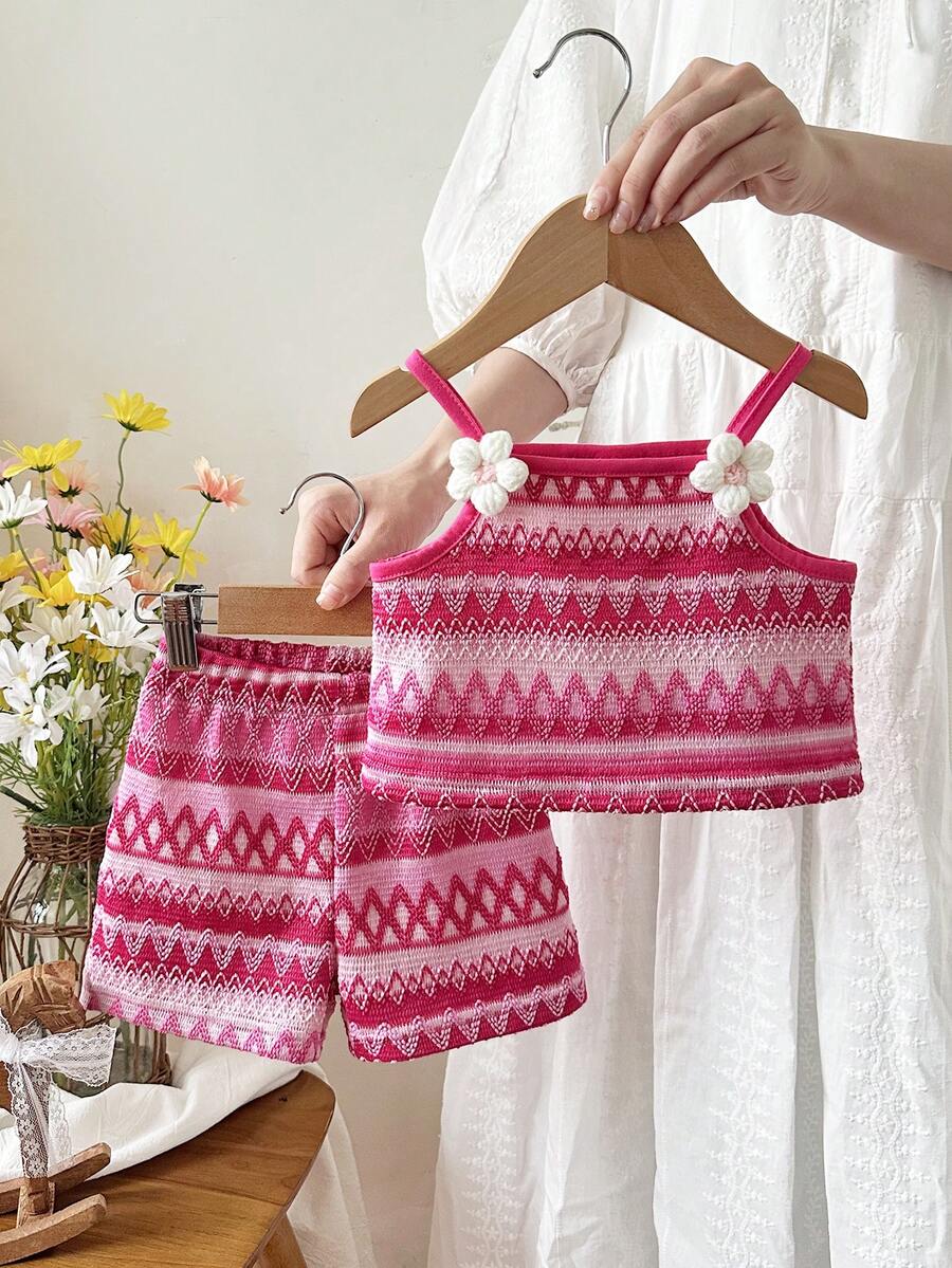 Striped Knit Camisole And Shorts Set For Baby Girls Summer Vacation Wear