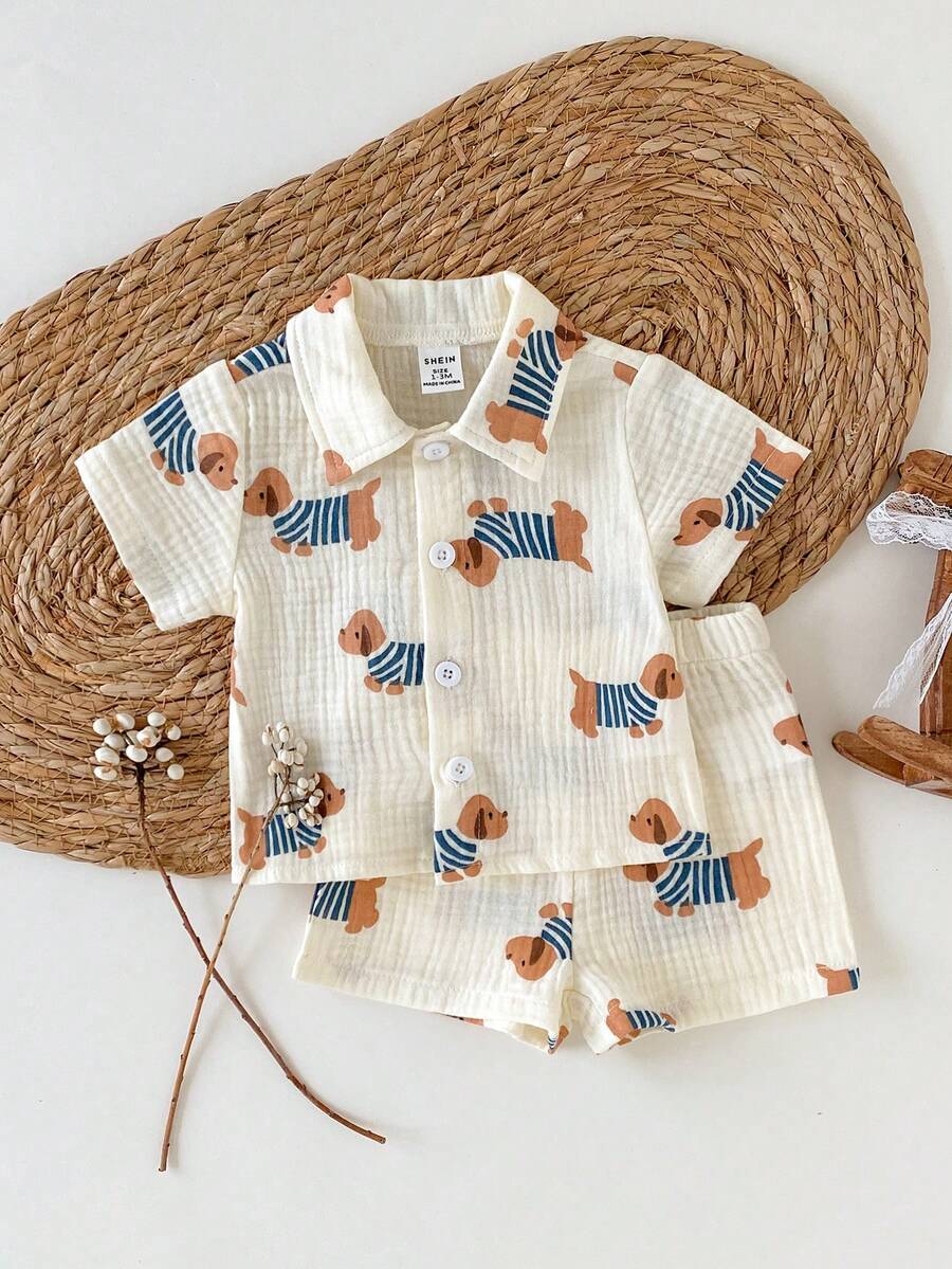 2PCS Baby Boy Gentleman Style Shirt and Shorts Set for Stylish Summer Daily Wear
