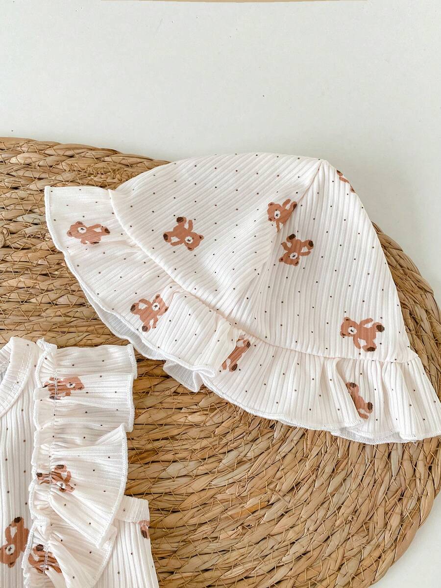 Baby Cherry Print Sleeveless Dress and Red Hat Set for Cute Summer Outings