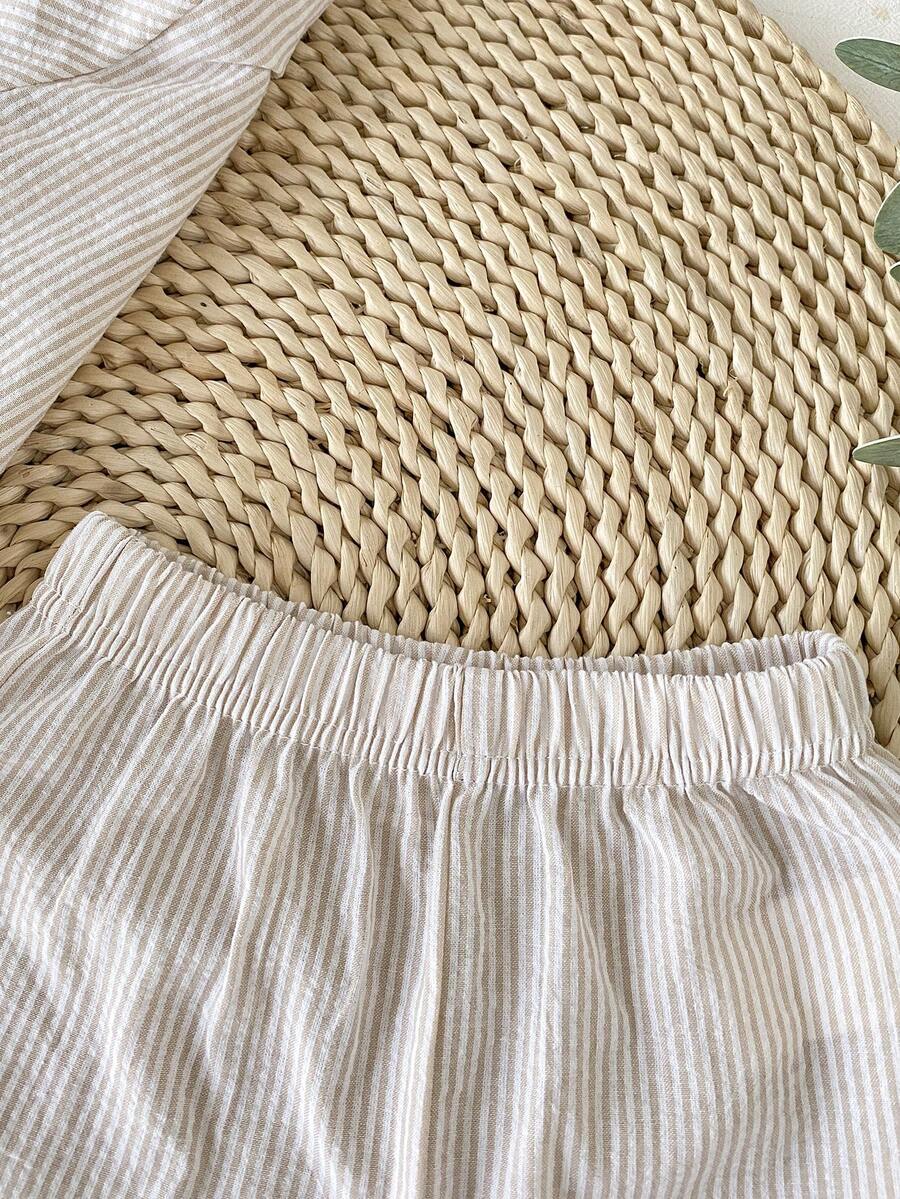 2pcs/Set Baby Boy Casual Striped Polo Collar Top & Shorts Summer Clothes