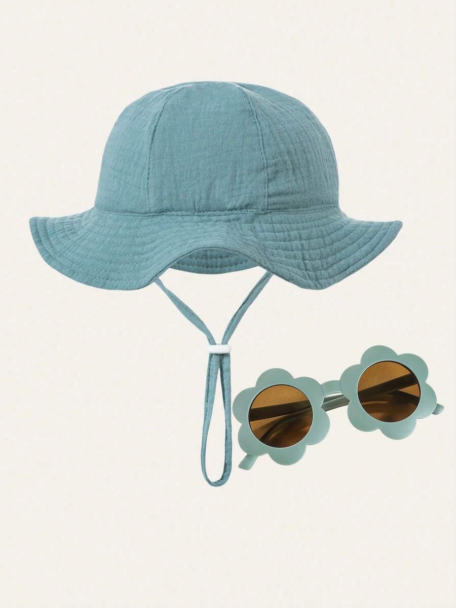 2pcs Set Baby Sun Hat with Glasses for Outdoor Beach Wear