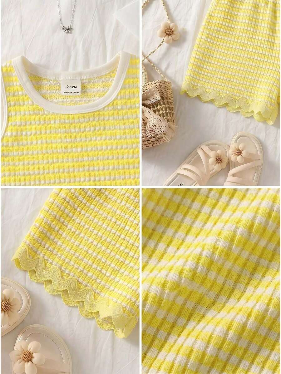 Two Piece Summer Clothing Set For Kids Girls Floral Knit Top And Shorts