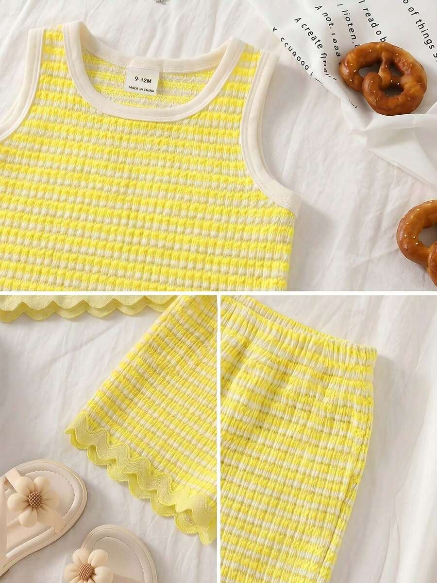 Two Piece Summer Clothing Set For Kids Girls Floral Knit Top And Shorts