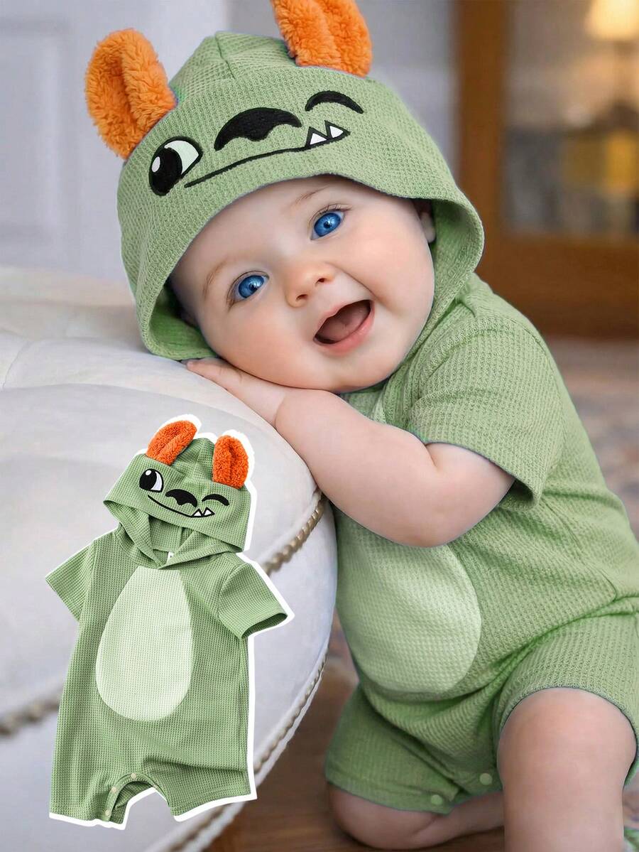 3D Big Ear Hooded Romper Set For Newborn Baby Boys And Girls Summer Outfit