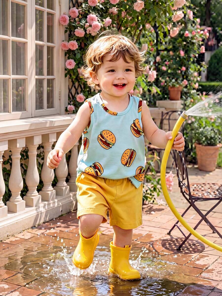 Baby Boy Striped Tank Top and Animal Embroidered Shorts 2 Piece Casual Summer Outfit Set