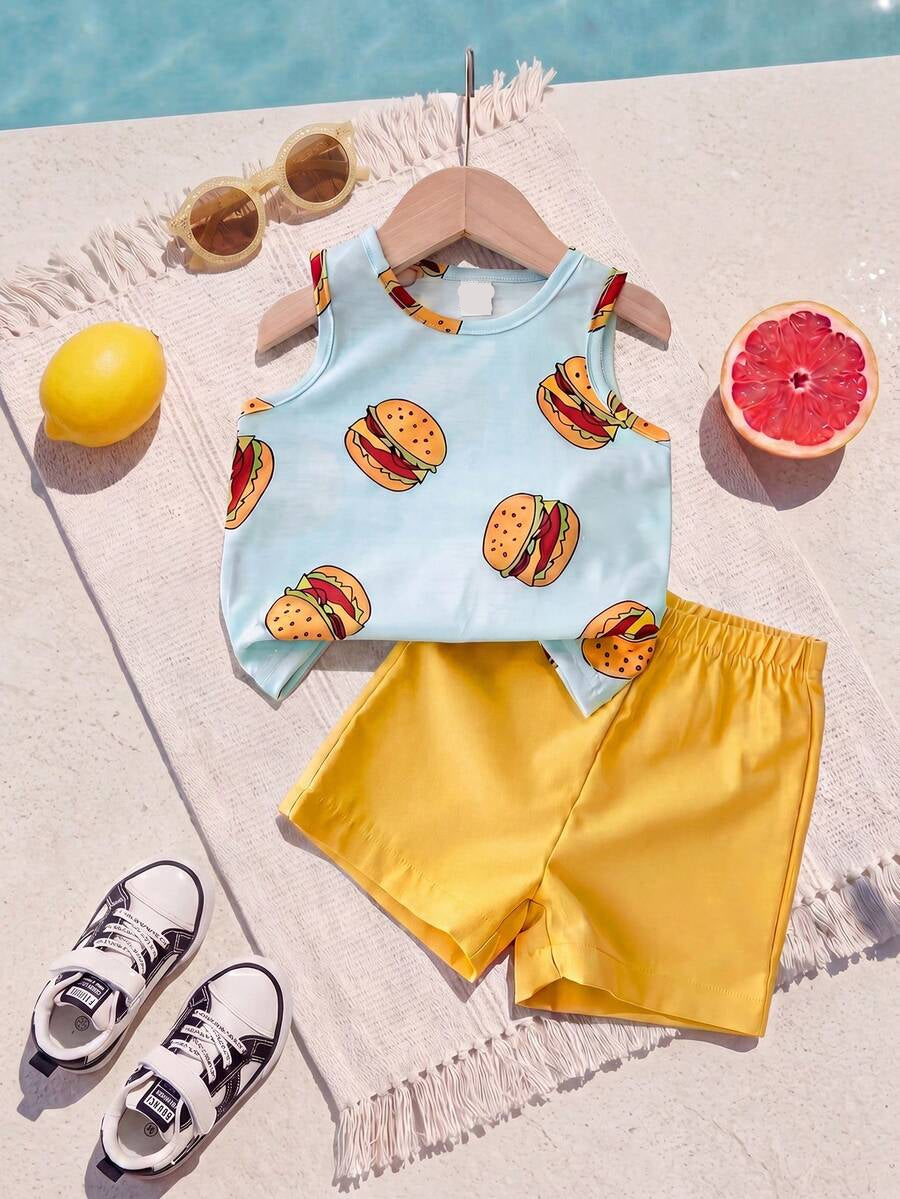 Baby Boy Striped Tank Top and Animal Embroidered Shorts 2 Piece Casual Summer Outfit Set