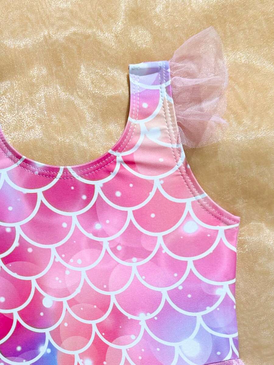 Baby Girls Mermaid Fish Scale One Piece Swimsuit Cute Ocean Princess Beachwear