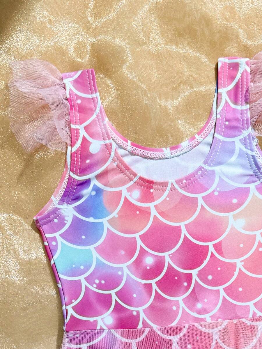 Baby Girls Mermaid Fish Scale One Piece Swimsuit Cute Ocean Princess Beachwear