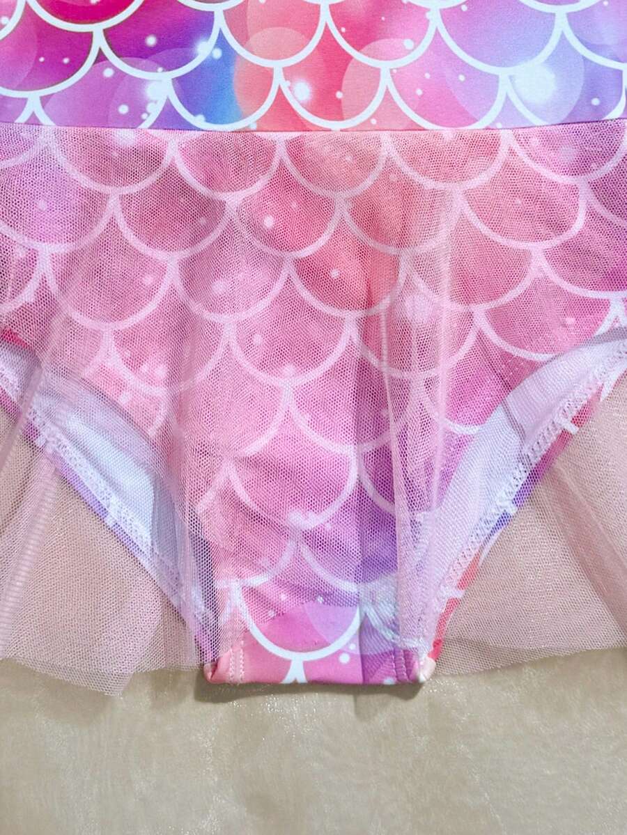 Baby Girls Mermaid Fish Scale One Piece Swimsuit Cute Ocean Princess Beachwear