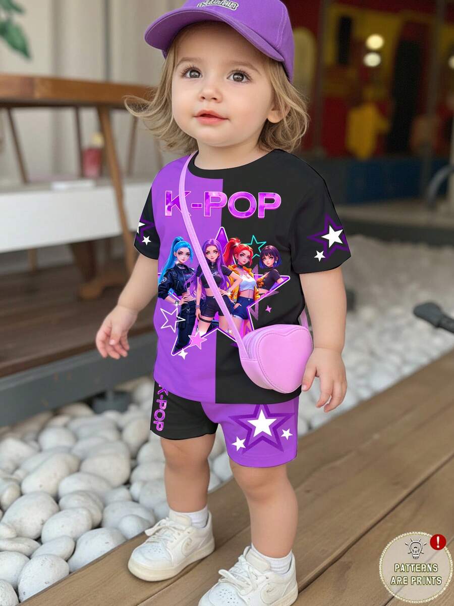 Casual Short Sleeve Top & Matching Shorts Set for Infant Girls