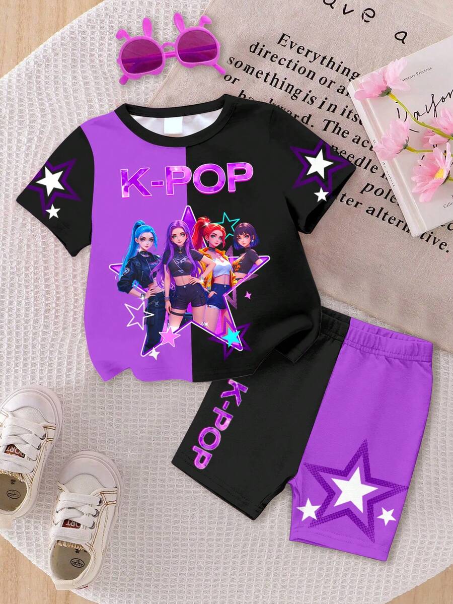 Casual Short Sleeve Top & Matching Shorts Set for Infant Girls