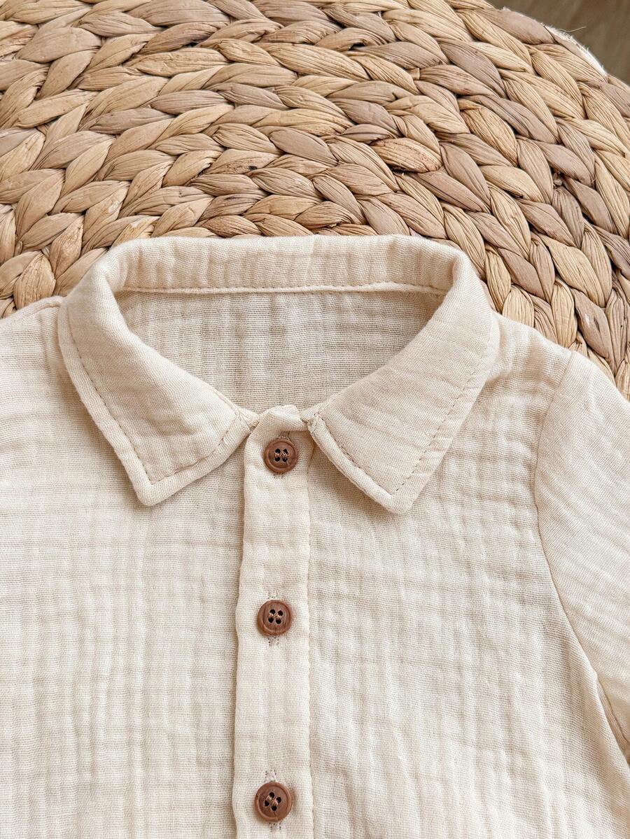 Baby Boy 2pcs Knit Jacquard Summer Set - Short Sleeve Shirt & Elastic Shorts