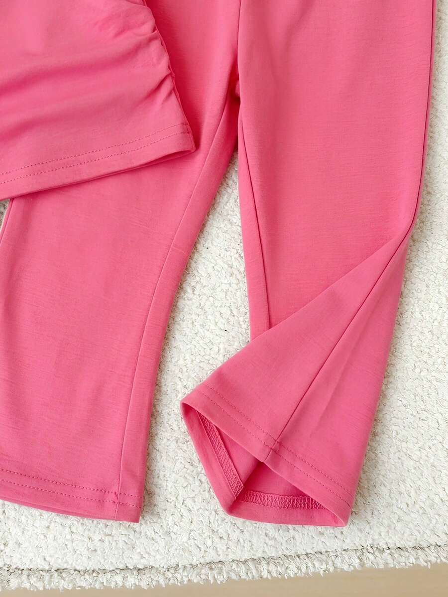 Spring Summer Flare Pants Outfit For Little Girls With Bow Print Design