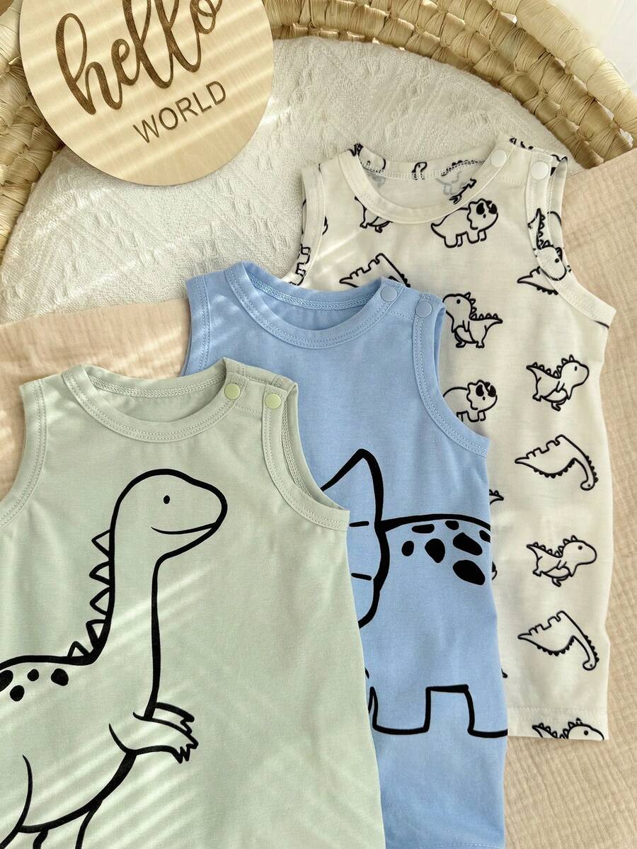 Newborn Soft Knit Summer Romper Set - 3pcs Cute Cartoon Graphic Outfits
