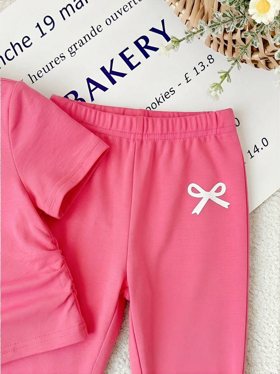 Spring Summer Flare Pants Outfit For Little Girls With Bow Print Design
