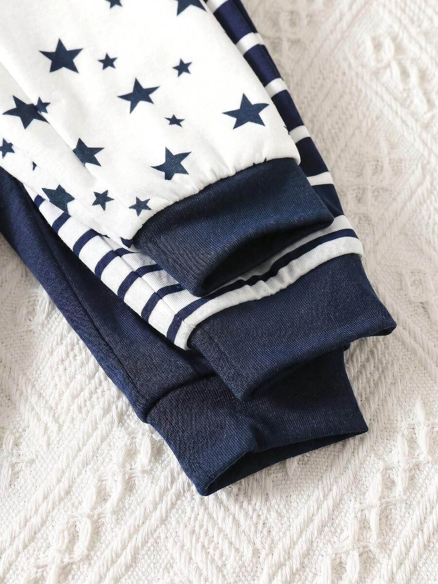 6pcs Baby Romper and Pants Set with Colorblock Stripes and Star Pattern for Spring and Summer