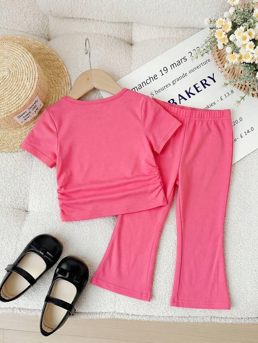 Spring Summer Flare Pants Outfit For Little Girls With Bow Print Design