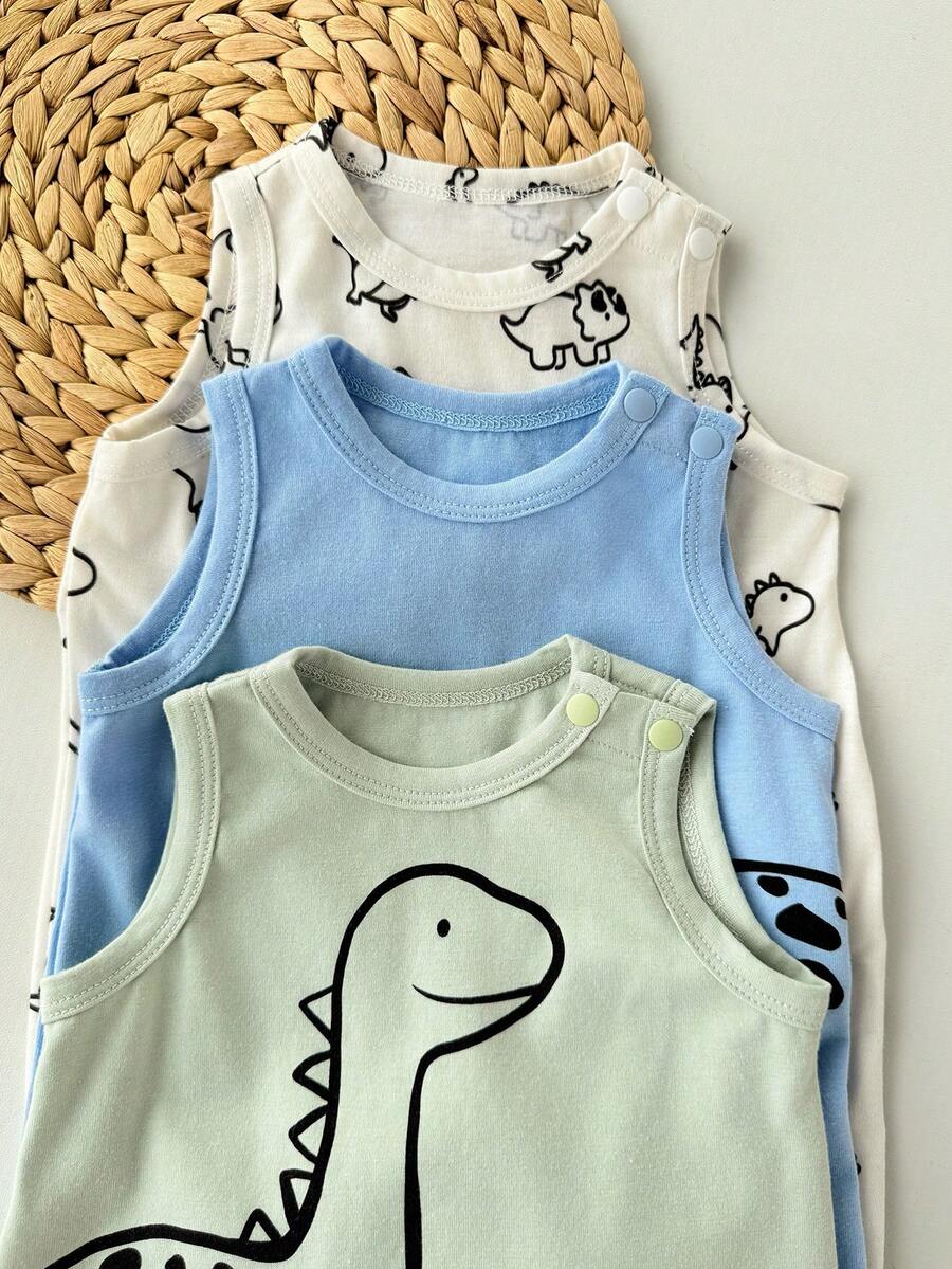 Newborn Soft Knit Summer Romper Set - 3pcs Cute Cartoon Graphic Outfits