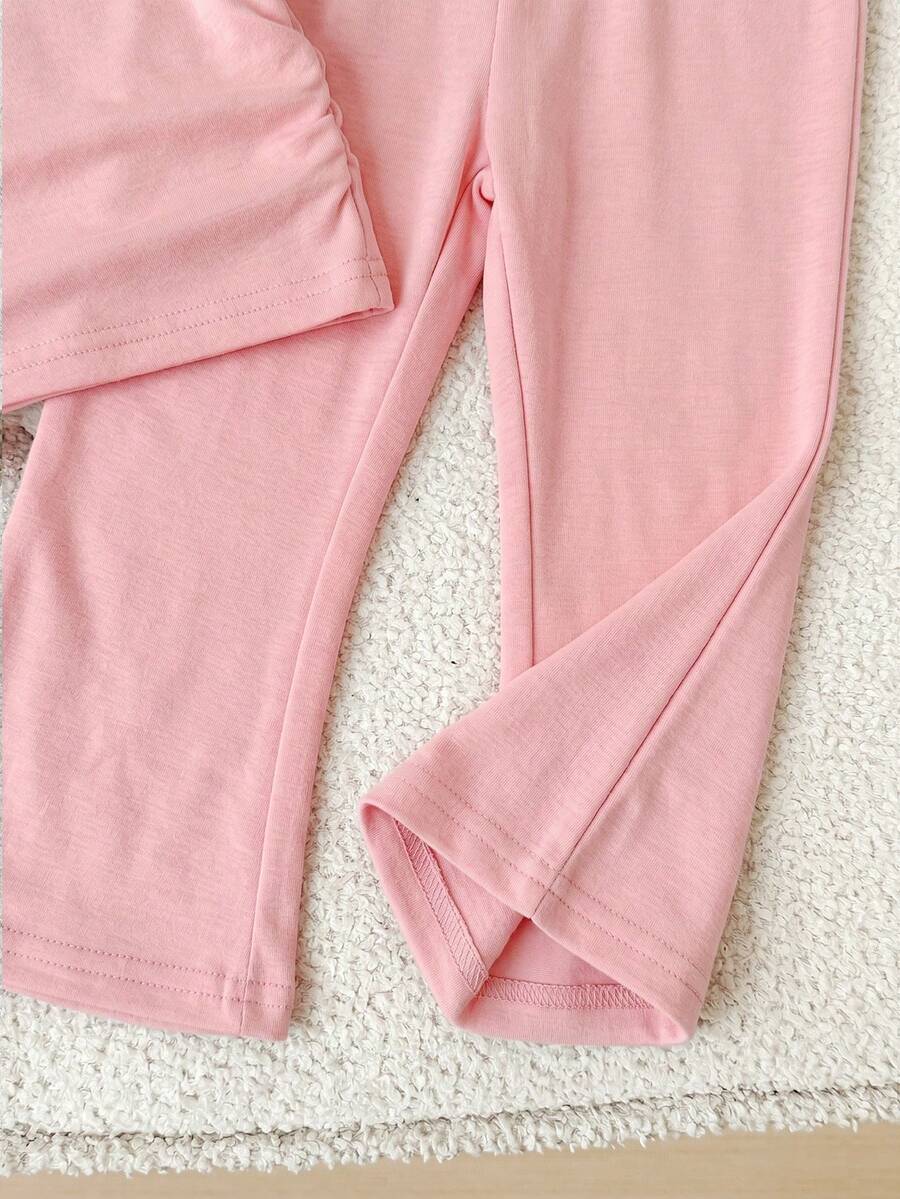 Spring Summer Flare Pants Outfit For Little Girls With Bow Print Design
