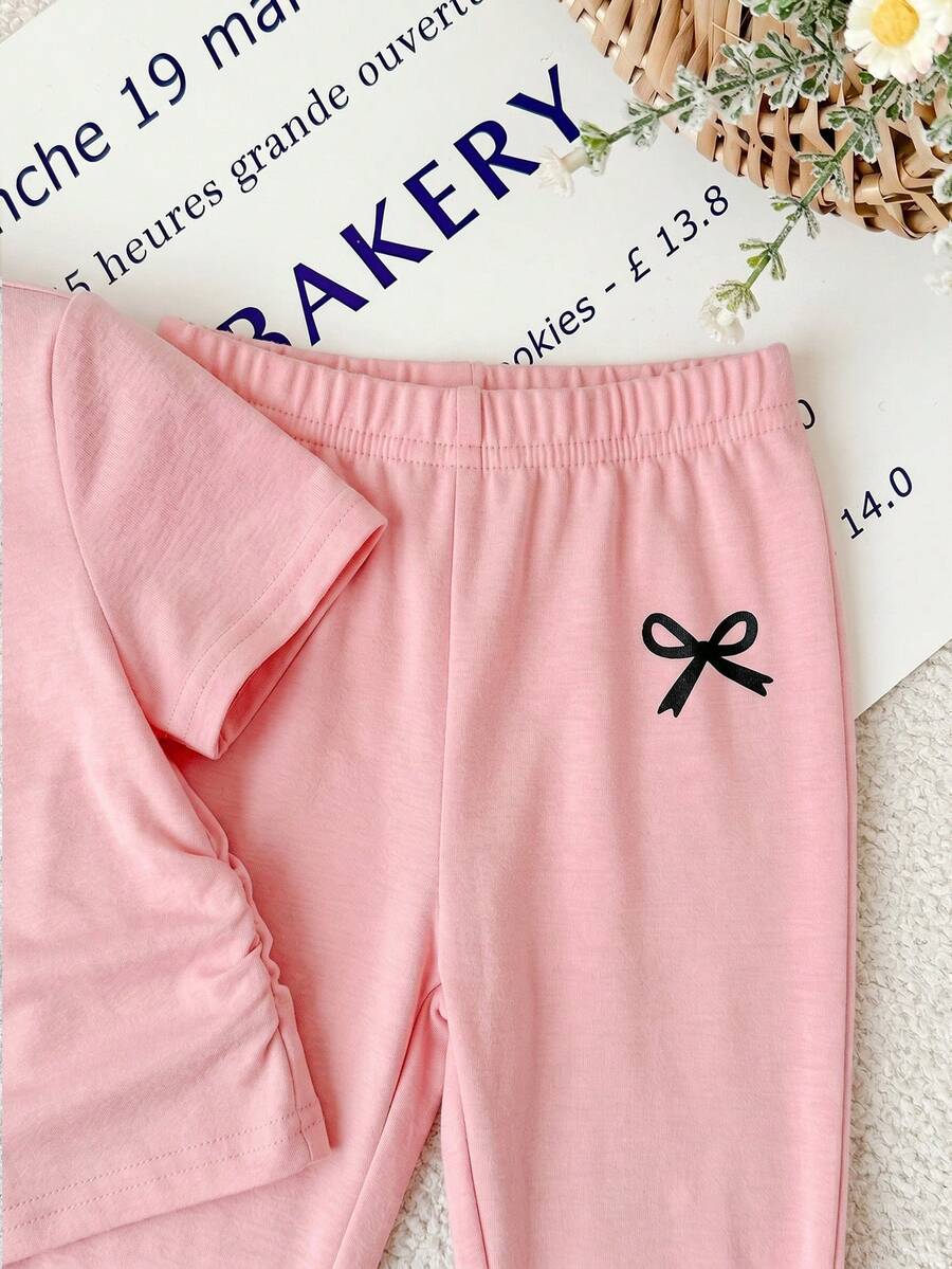 Spring Summer Flare Pants Outfit For Little Girls With Bow Print Design