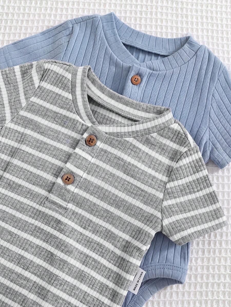 Striped Bodysuit and Shorts 4 Piece Outfit Set for Cute Summer Daily Wear
