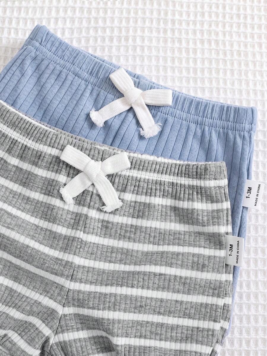 Striped Bodysuit and Shorts 4 Piece Outfit Set for Cute Summer Daily Wear