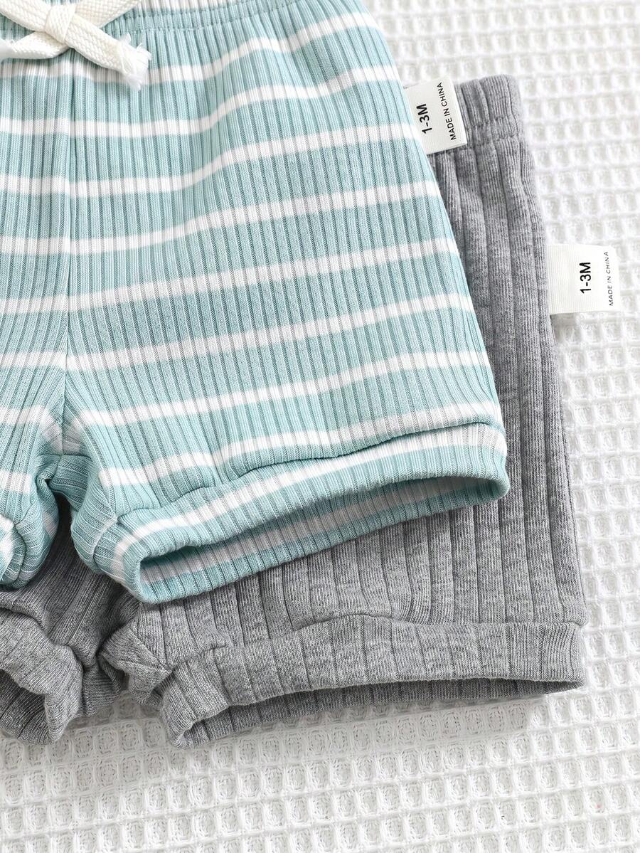Striped Bodysuit and Shorts 4 Piece Outfit Set for Cute Summer Daily Wear