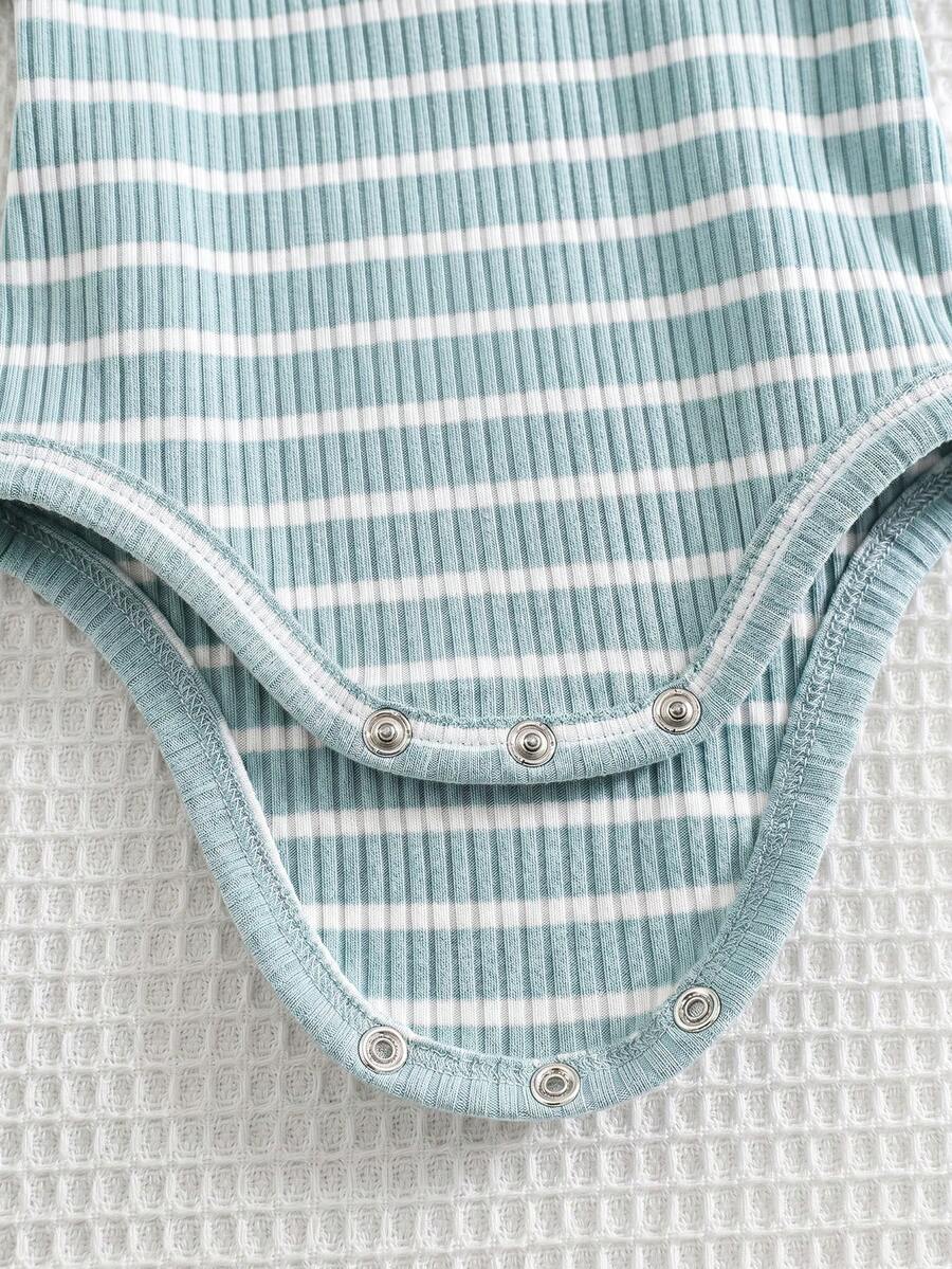 Striped Bodysuit and Shorts 4 Piece Outfit Set for Cute Summer Daily Wear
