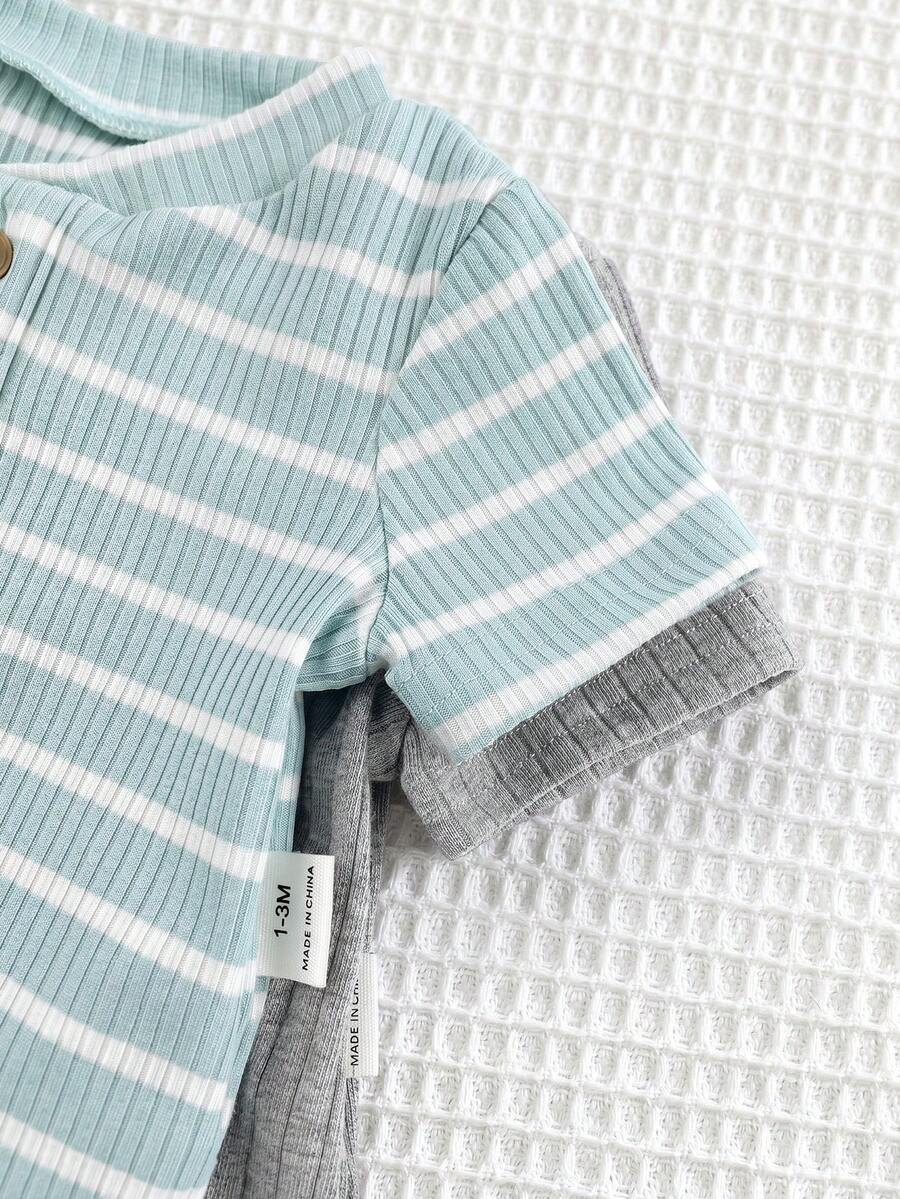 Striped Bodysuit and Shorts 4 Piece Outfit Set for Cute Summer Daily Wear