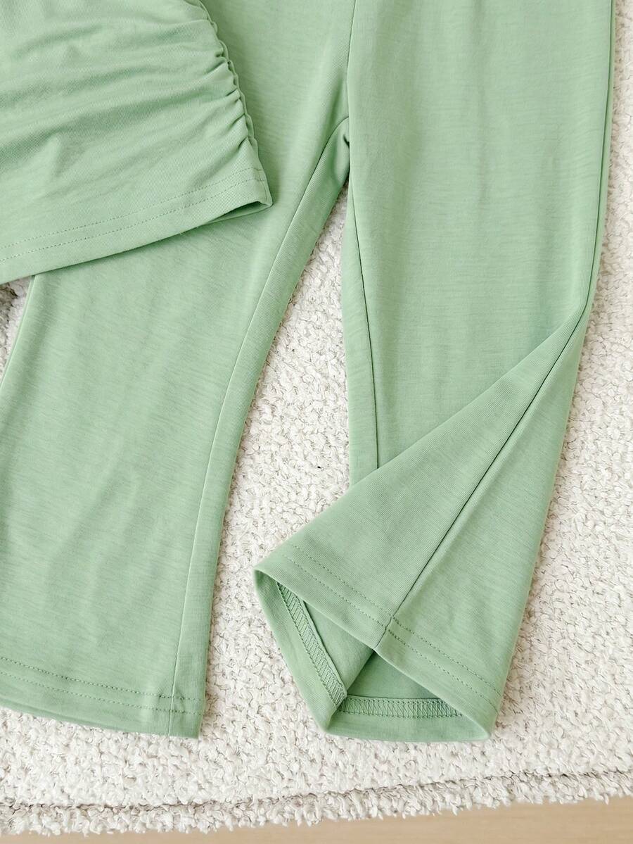 Spring Summer Flare Pants Outfit For Little Girls With Bow Print Design