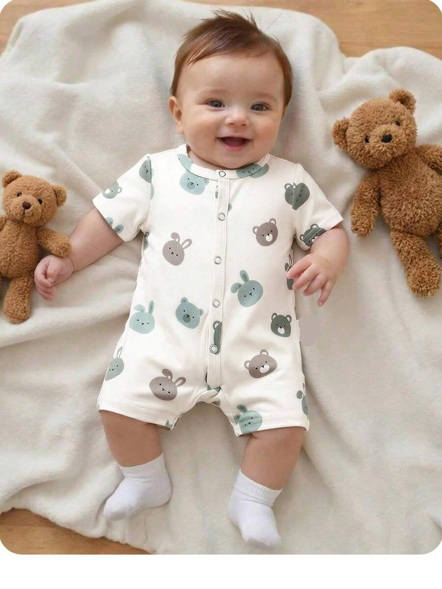 Cartoon Pattern Knit Romper for Cute Casual Baby Boy Daily Wear