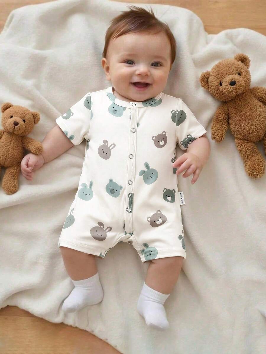Cartoon Pattern Knit Romper for Cute Casual Baby Boy Daily Wear