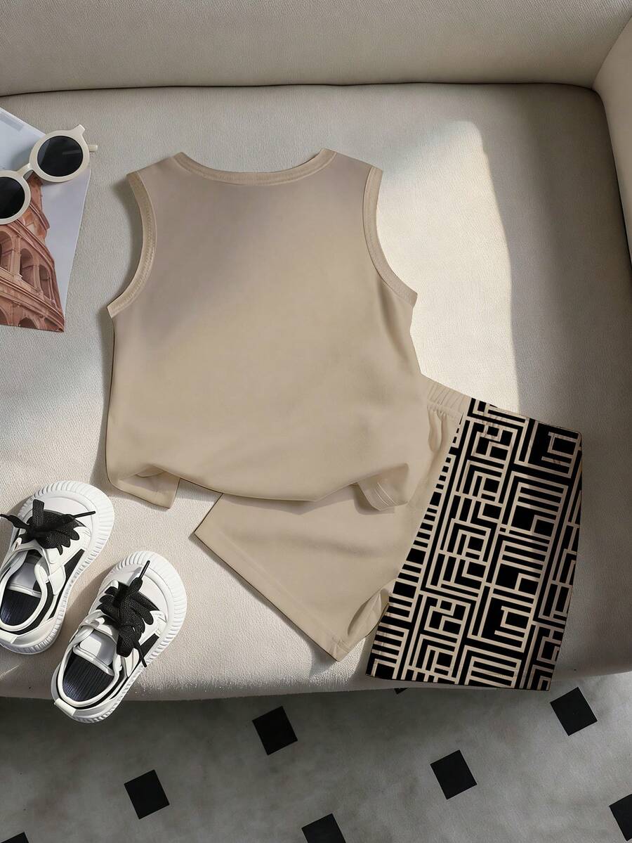 Baby Boy Gradient Logo Print Tank Top and Shorts 2 Piece Casual Summer Outfit Set