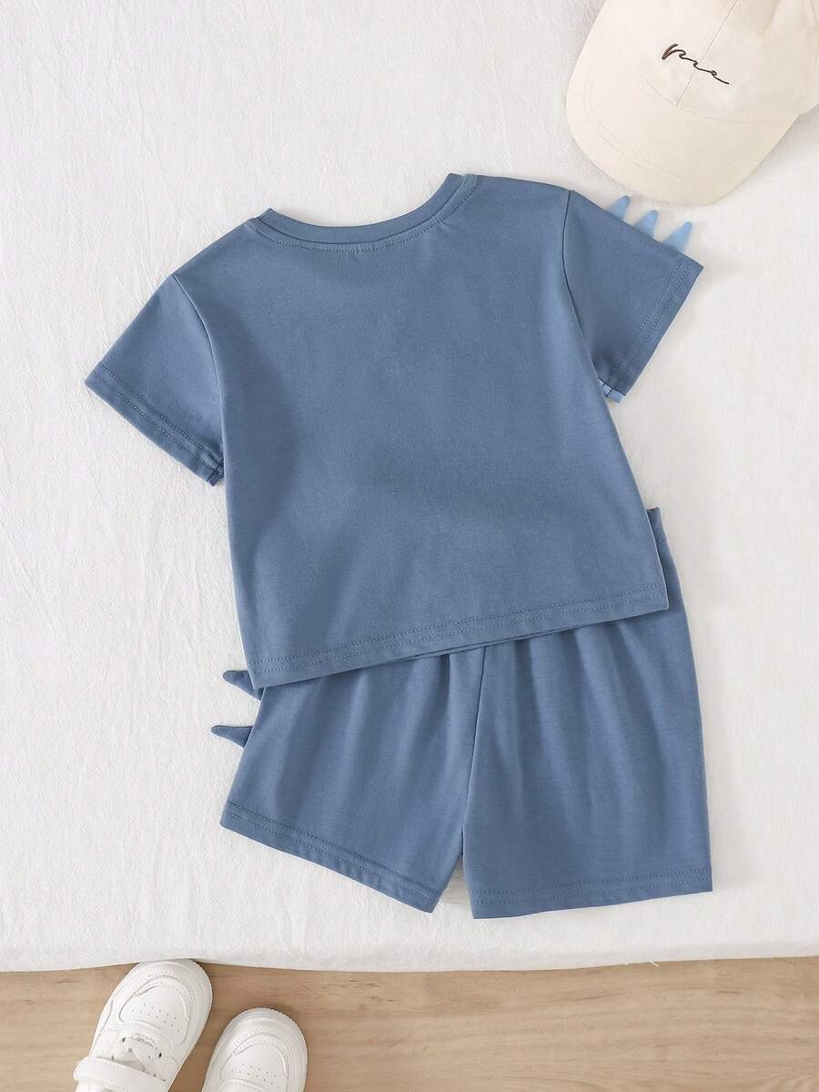 Baby Boy Animal Crayon Print T Shirt and Knitted Shorts 2 Piece Casual Spring Summer Outfit Set