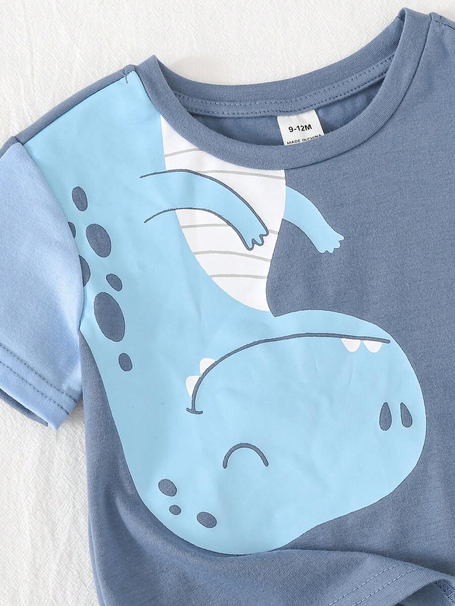 Baby Boy Animal Crayon Print T Shirt and Knitted Shorts 2 Piece Casual Spring Summer Outfit Set