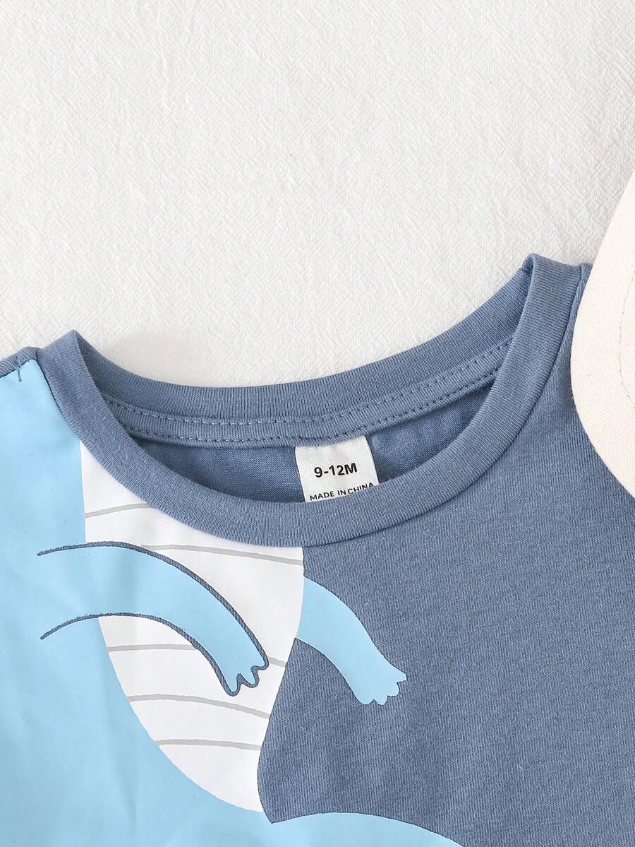 Baby Boy Animal Crayon Print T Shirt and Knitted Shorts 2 Piece Casual Spring Summer Outfit Set