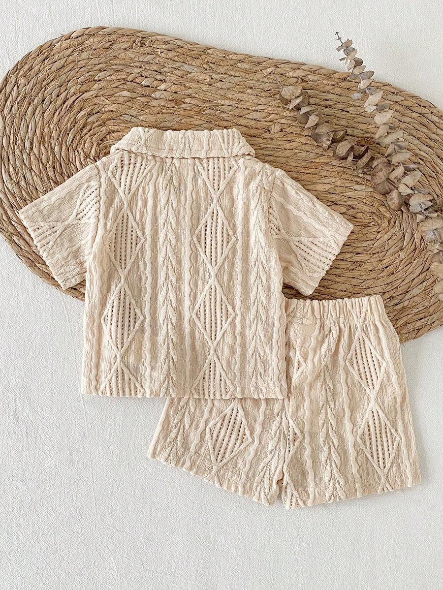 2PCS Baby Knitted Jacquard Shirt and Shorts Set for Casual Summer Outings