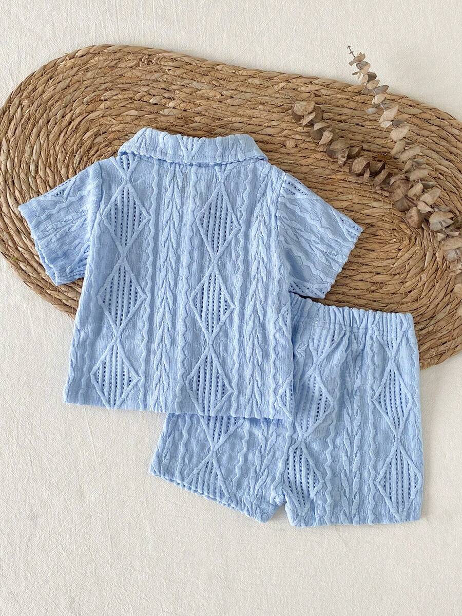 2PCS Baby Knitted Jacquard Shirt and Shorts Set for Casual Summer Outings
