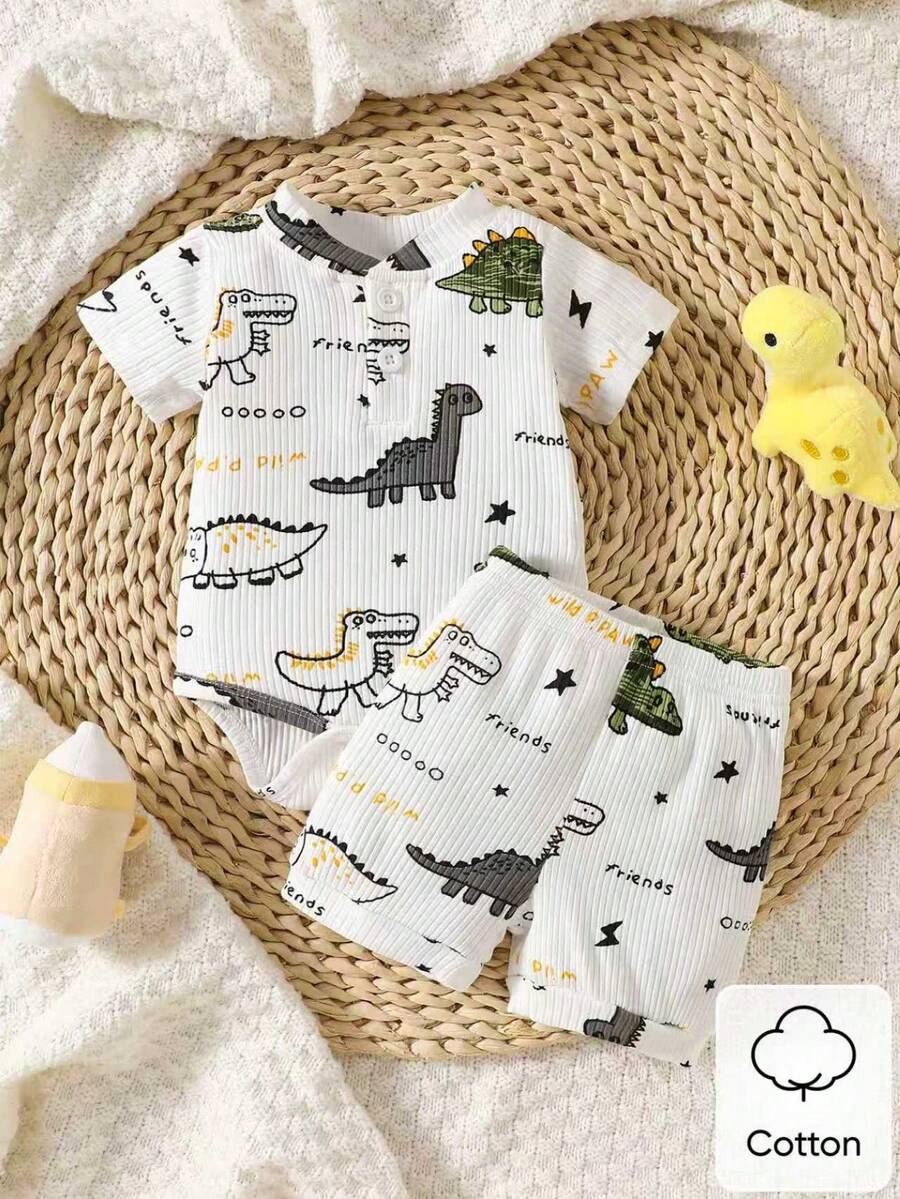 Baby Lion Print Romper and Shorts Set for Daily Wear and Photoshoots